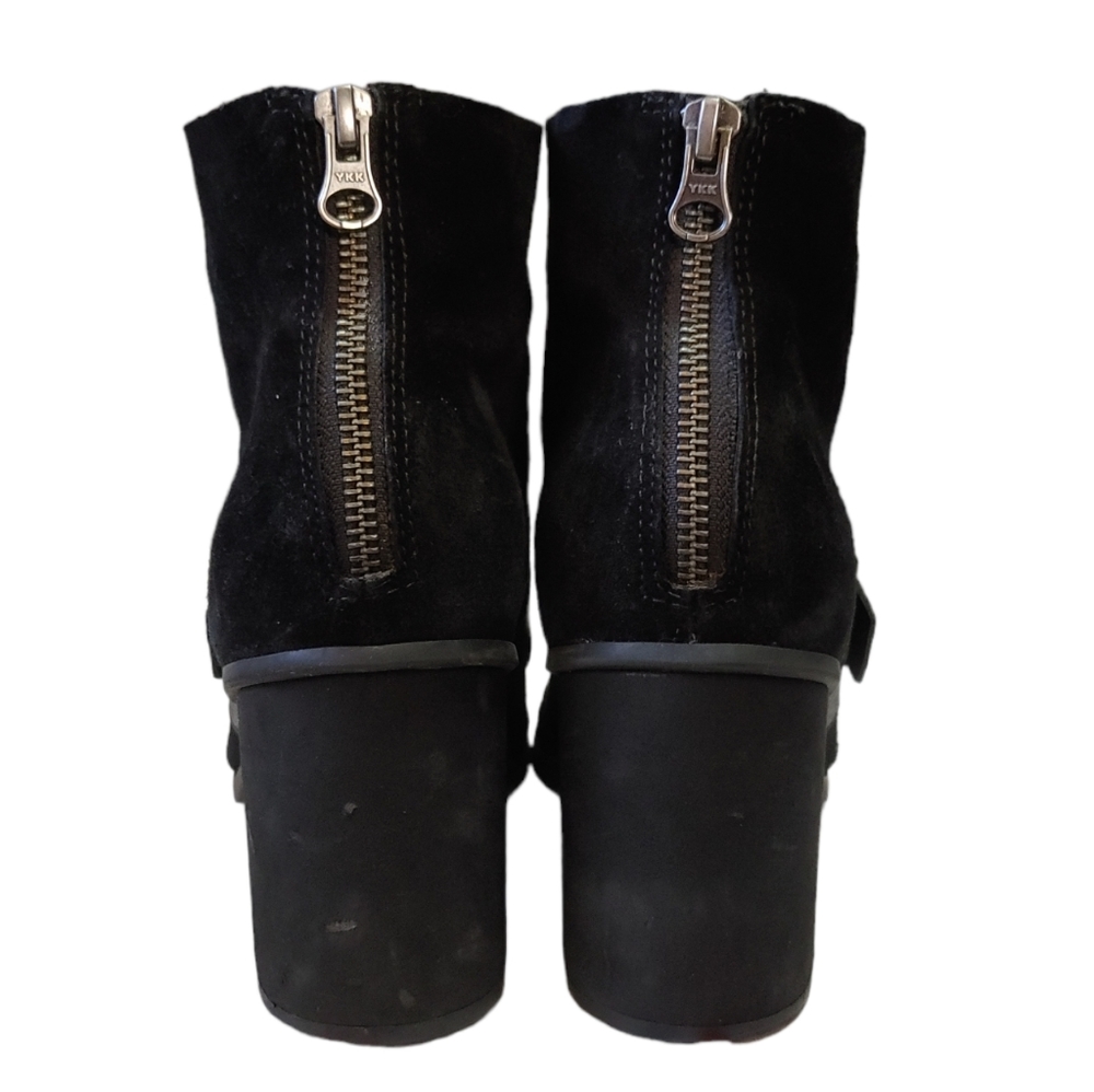 Kork Ease Black Suede Square Toe Buckle Ankle Heels Booties Women's Size 9.5 - Picture 8 of 11